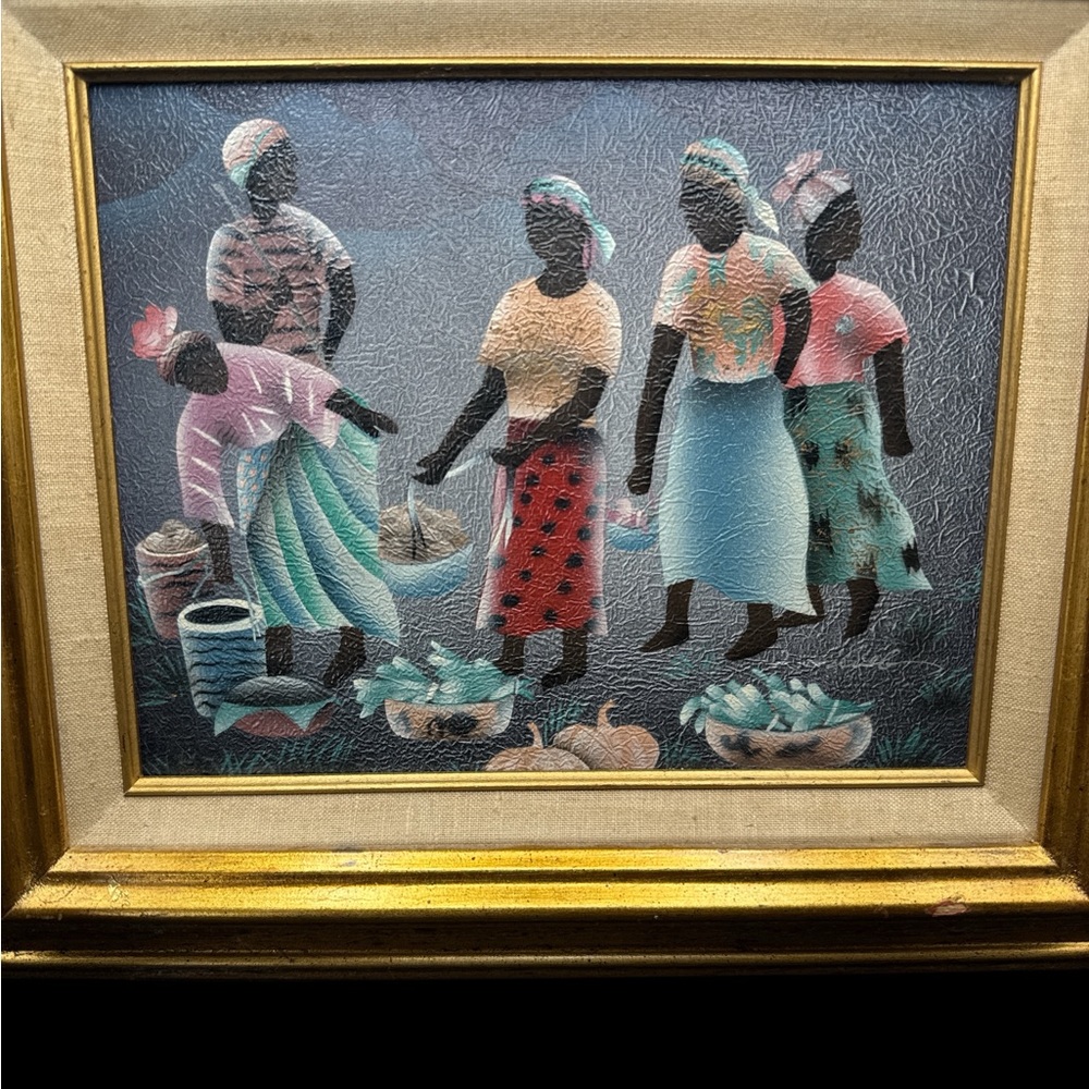 Vintage Black Americana Haitian Framed Art Print 12.5x15” - Picture 3 of 7